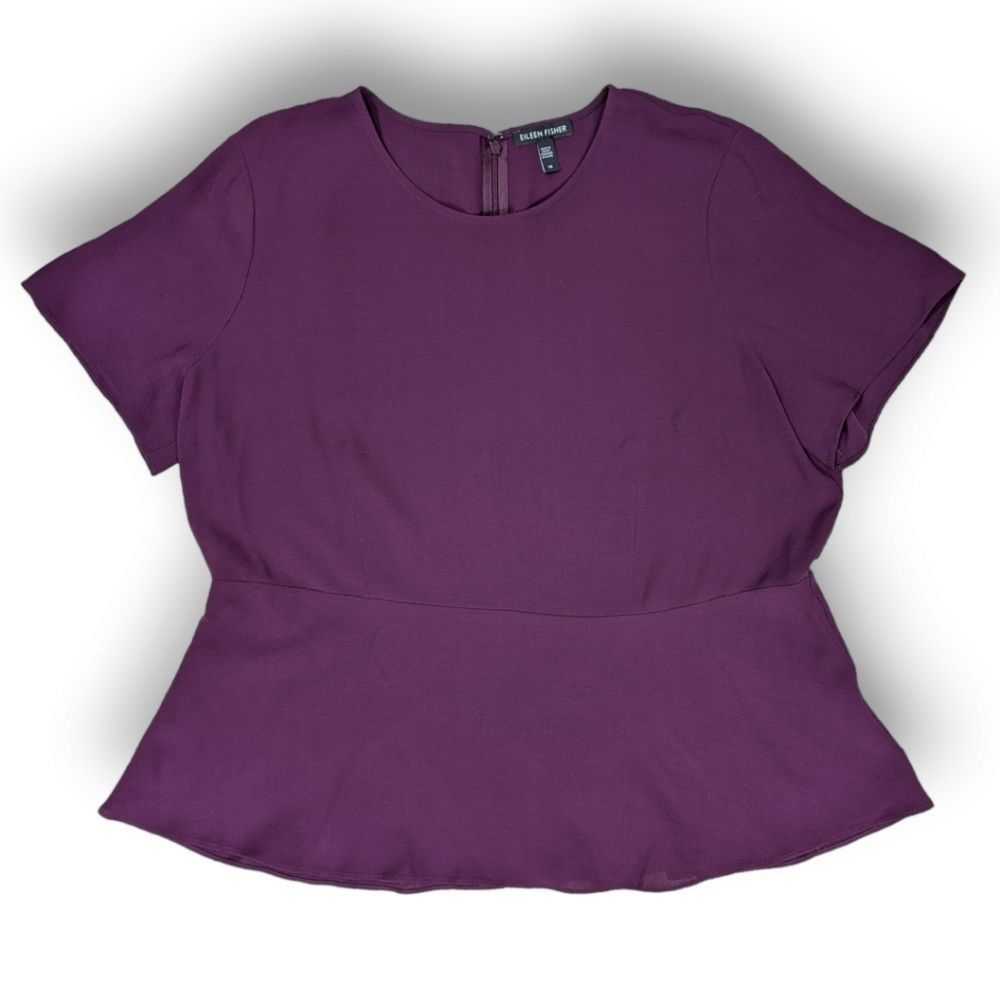 EILEEN FISHER SILK GEORGETTE PEPLUM HEM TOP